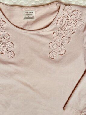 Zara Girls, Pink long sleeve T-shirt w/ cascading flowers embroidered, size 7yrs